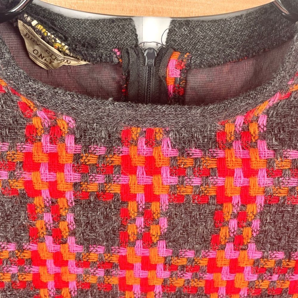 Vintage Pink Wool Houndstooth Short Sleeved Dress Size S/M - Picture 5 of 6